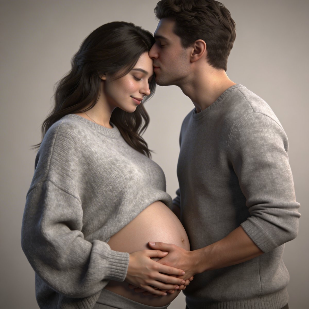 Verschiedene Posen beim Babybauch-Shooting: Profil, Hände am Bauch, Pärchen-Aufnahme